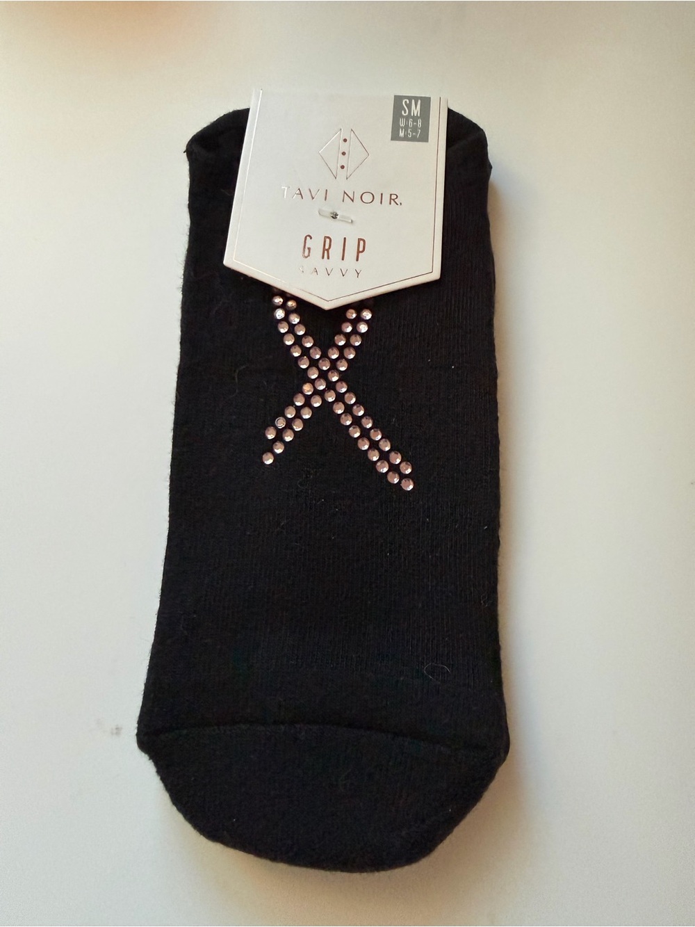 NWOT Tavi Noir Black No-Show Grip Socks with Rhinestone Accent
